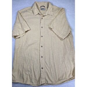 XL Weatherproof Vintage Washable Linen Shirt Button Down Green Yellow Floral